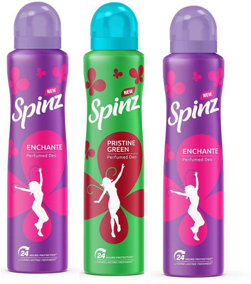 Spinz 2 ENCHANTE DEODORANT ,1 PRISTINE GREEN DEODORANT ,150 ML EACH ,PACK OF 3 . Deodorant Spray  -  For Men & Women(450 ml, Pack of 3)