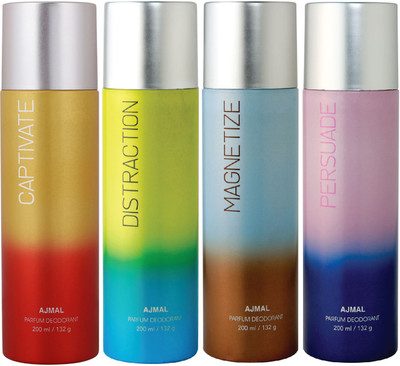 Ajmal Captivate & Distraction & Magnetize & Persuade Combo Pack of 4 Deodorant Spray  -  For Men & Women(200 ml, Pack of 4)