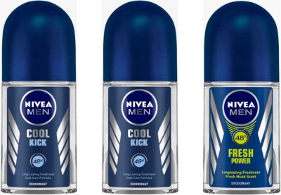 NIVEA 2pc Cool kick and Fresh Power 50ml roll on set of 3 Deodorant Roll-on  -  For Men & Women(150 ml, Pack of 3)