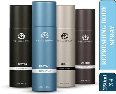 THE MAN COMPANY Captain, Maestro, Icon and Winner 4 x 250ml | Long-Lasting Deodorant Body Spray Deodorant Spray  -  For Men(1000 ml, Pack of 4)