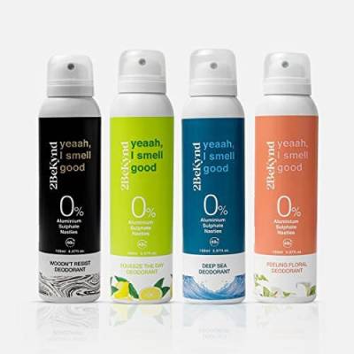 2BEKYND Combo Of Squeeze the day-Feeling Floral-Woodn't Resist-Deep Sea-Pack of 4-150 ml Deodorant Spray  -  For Men & Women