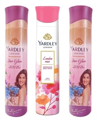 Yardley London 1 LONDON MIST & 2 STAR GLAM DEODORANT ,150ML EACH, PACK OF 3. Deodorant Spray  -  For Men & Women(450 ml, Pack of 3)