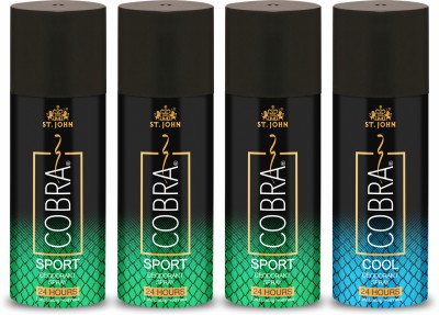 ST-JOHN Cobra Deo Sport (3Pcs) and Deo Cool 150 Ml each Body Deodorant Spray  -  For Men & Women(600 ml, Pack of 4)