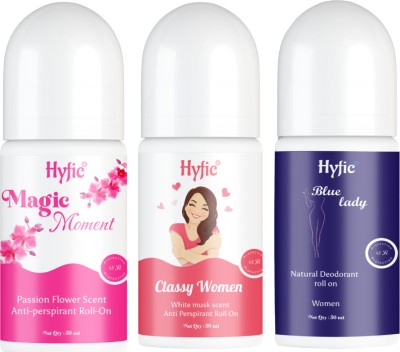 HYFIC Natural Underarm Roll On , Classy Women & magic moment & Blue Lady Deodorant Roll-on  -  For Women(50 ml, Pack of 3)