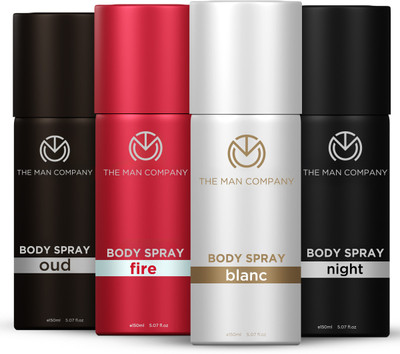 THE MAN COMPANY Blanc, Fire, Night & Oud Deodorant Set | Long-Lasting Freshness Deodorant Spray - For Men & Women(600 ml, Pack of 4)