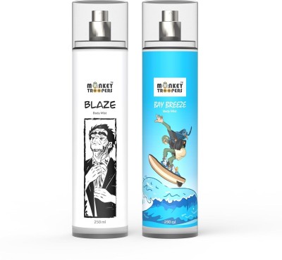 Monkey Troopers Blaze and Bay Breeze Body Mist  -  For Men & Women(500 ml, Pack of 2)