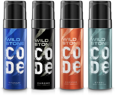 Wild Stone CODE Chrome, Copper, Steel & Titanium No Gas Deodorant for Men |150ml Each, Set of 4| Deodorant Spray  -  For Men(600 ml, Pack of 4)