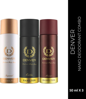 DENVER Caliber,Honour & Imperial Nano Deo | Long Lasting (50ml x 3) Deodorant Spray - For Men(150 ml, Pack of 3)