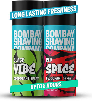 BOMBAY SHAVING COMPANY Red Spice & Black Vibe 150ml x 2 Combo Deodorant Spray  -  For Men(300 ml, Pack of 2)