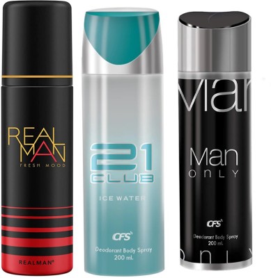 Real Man Spirit 150ML 21 Club Ice Water _ Man Only Black Deodorant Spray For Men 200ML Deodorant Spray  -  For Men & Women(550 ml, Pack of 3)