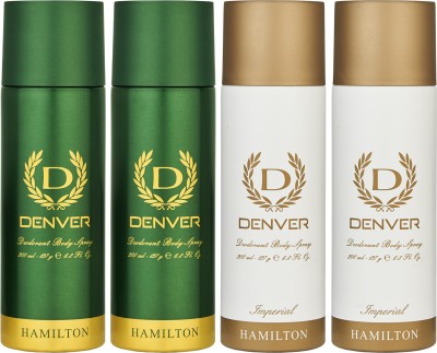 DENVER Hamilton and Imperial Each 2 Deodorant Spray - For Men(800 ml, Pack of 4)