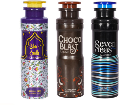 AROCHEM BLACK OUDH , CHOCO BLAST And Deodorant Spray - For Boys & Girls Deodorant Spray  -  For Men & Women(600 ml, Pack of 3)