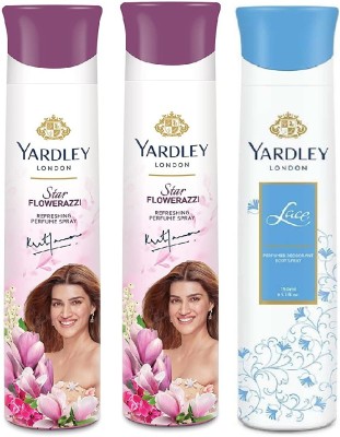 Yardley London 2 STAR FLOWERAZZI & 1 LACE , 150 ML EACH , PACK OF 3 Deodorant Spray  -  For Men & Women(450 ml, Pack of 3)