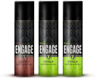 Engage Deo Combo 1 Nudge 220ml and 2 Tickle 220ml, Spicy Fragrance Deodorant Spray  -  For Men(660 ml, Pack of 3)