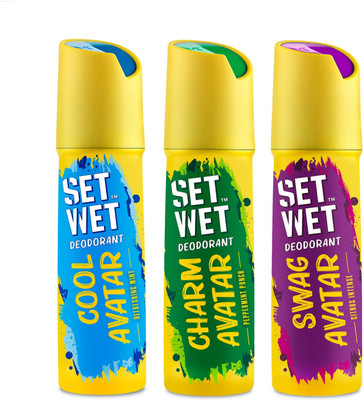 SET WET Deodorant Spray Perfume Cool, Charm & Swag Avatar for men, 3x150ml Body Spray  -  For Men & Women(450 ml, Pack of 3)