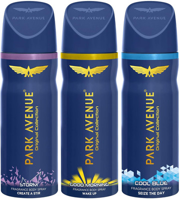 PARK AVENUE GOOD MORNING,STORM,COOL BLUE Deodorant Spray  -  For Men(150 ml, Pack of 3)