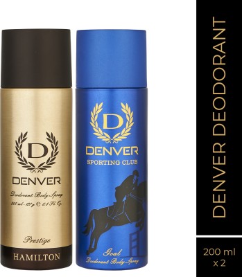 DENVER Prestige and Goal Combo Deodorant Spray  -  For Men(400 ml, Pack of 2)