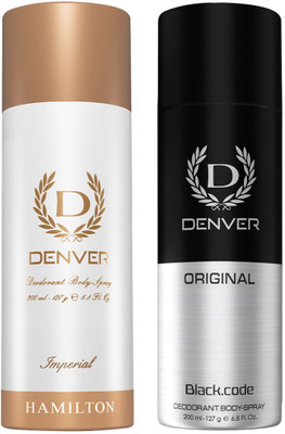 DENVER Imperial and Black.code Original Deodorant Spray  -  For Men(400 ml, Pack of 2)