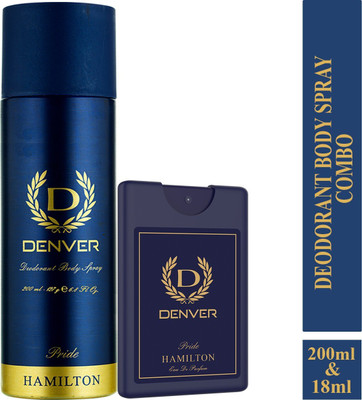 DENVER Pride 200 ml & Pride Pocket 18 ml Combo Deodorant Spray  -  For Men(218 ml, Pack of 2)