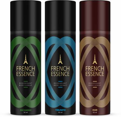 FRENCH ESSENCE Unisex Deo 50ML Each (Pack of 3- Triumph, Oud, Recharge) Deodorant Spray  -  For Men & Women