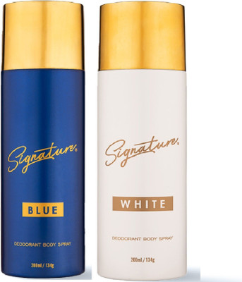 Signature Blue & White Long Lasting Fragrance Skin Friendly (200ML Each) Combo Deodorant Body Spray  -  For Men & Women(400 ml, Pack of 2)