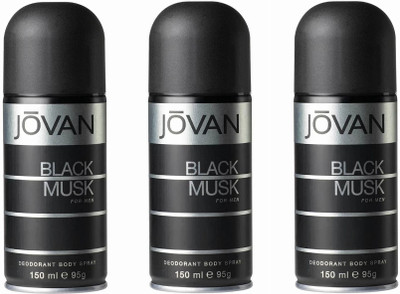 Jovan Black Musk Deodorant Body Spray For Men 150ML Pack of 3 Deodorant Spray  -  For Men(450 ml, Pack of 3)
