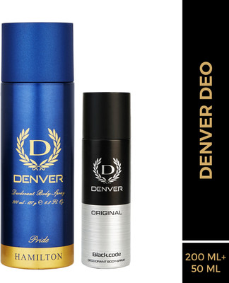 DENVER Pride Body Deo 200 ml & Black.code Nano 50 ml Deodorant Spray  -  For Men(250 ml, Pack of 2)