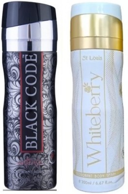 St. Louis BLACK CODE & WHITE BERRY DEODORANT ,200ML EACH, PACK OF 2. Deodorant Spray  -  For Men & Women(400 ml, Pack of 2)