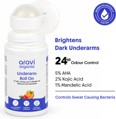 Aravi Organic Brightening Underarm Roll On | 2% Kojic Acid 5% AHA for Odour & Pigmentation Deodorant Roll-on  -  For Men & Women(50 ml)