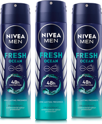 NIVEA Fresh Ocean Deodorant Spray, For Men, 150 Ml (Pack Of 3) Deodorant Spray – For Men (450 Ml, Pack Of 3) For Rs. 307 @ 64% off