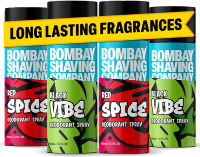 BOMBAY SHAVING COMPANY Red Spice & Black Vibe 150ml x 4 Combo Deodorant Spray - For Men(600 ml, Pack of 4)