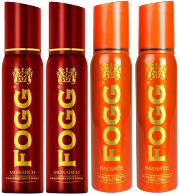 FOGG Monarch & Radiate long lasting spray 120 ml pack of 4 Body Spray  -  For Men & Women(120 ml, Pack of 4)