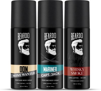 BEARDO Long Lasting Deo Sprays for Men | Don Most Wanted, Mariner CJ & Whiskey Smoke Deodorant Spray  -  For Men(360 ml, Pack of 3)