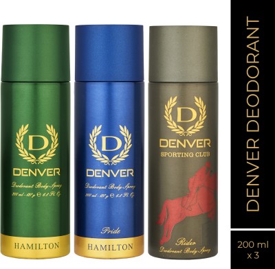 DENVER Rider, Pride and Hamilton Combo Deodorant Spray  -  For Men(600 ml, Pack of 3)
