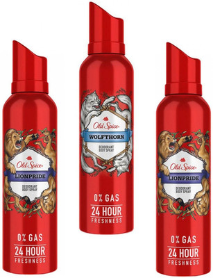 OLD SPICE 2 Lionpride & 1 Wolfthorn Deodorant Each 115ml Body Spray  -  For Men(345 ml, Pack of 3)
