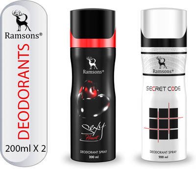 RAMSONS Secret Code and SexyHeart Deodorant Combo Deodorant Spray  -  For Men & Women(400 ml, Pack of 2)