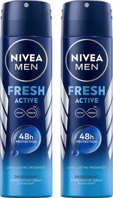 Nivea Men Fresh Active Combo , Antibacterial 48h Protection, Long Lasting, Anti Perspirant Deodorant Spray  -  For Men(300 ml, Pack of 2)
