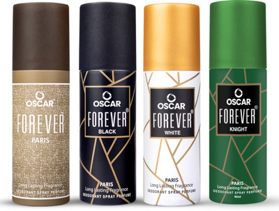 OSCAR Forever Paris, Black, White & Knight Unisex Deodorant Body Spray 40ML Each Deodorant Spray  -  For Men & Women(160 ml, Pack of 4)