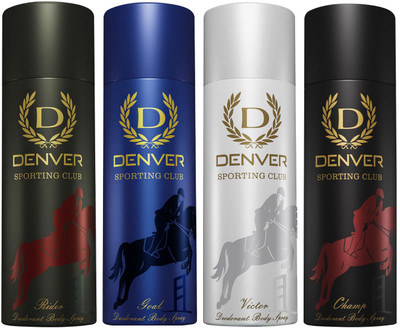DENVER Sporting Club Rider, Goal, Victor & Champ Deodorant Spray Combo Deodorant Spray  -  For Men(800 ml, Pack of 4)