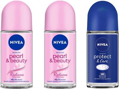 NIVEA 2pc Pearl Beauty Radiance and Protect Care F Roll On 50ml Set of 2 Deodorant Roll-on  -  For Men & Women(150 ml, Pack of 3)