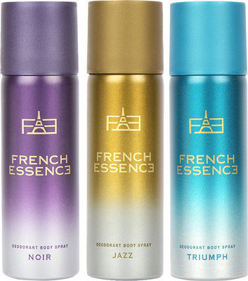 FRENCH ESSENCE Combi Pack of Jazz,Noir & Triumph 50 Ml Each Deodorant Spray  -  For Men(150 ml, Pack of 3)