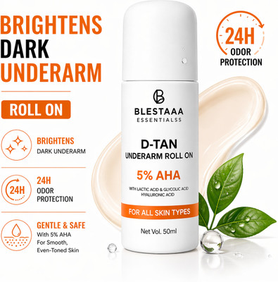 blestaaa essentialss 5% AHA Underarm Roll-On | Lactic Acid & Glycolic Acid| Brightening Smooth Skin Deodorant Roll-on - For Men & Women(50 ml)