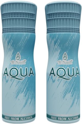 Al Nuaim Aqua Alcohol Free Deodorant | Body Spray | Long Lasting Perfumed Spray Body Spray  -  For Men & Women(400 ml, Pack of 2)
