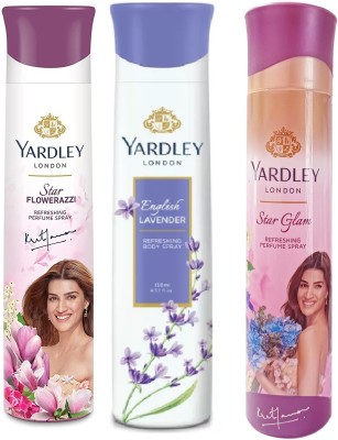 Yardley London STAR FLAWERAZZI, ENGLISH LAVENDER , & 1 STAR GLAM DEODORANT 150L EACH, PACK F3. Deodorant Spray  -  For Men & Women(450 ml, Pack of 3)