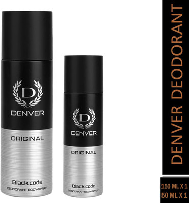 DENVER Original Black.code Body Spray Provides 24hour odor protection 165ML,50ML Deodorant Spray  -  For Men(200 ml, Pack of 2)