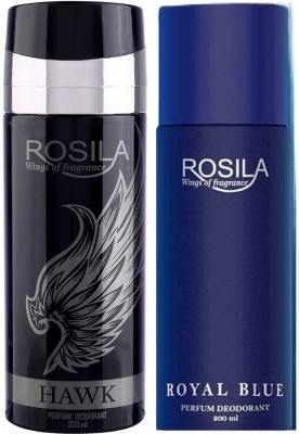Rosilla Hawk & Royal Blue Deodorant Body Spray 200ml Pack of 2 Body Spray  -  For Men(400 ml, Pack of 2)