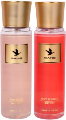 GANS Pink Blush (Pink)+Sexy Scarlet (Red) Body Mist 200ml Body Mist  -  For Women(400 ml, Pack of 2)