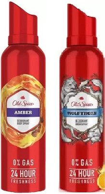 OLD SPICE 1 Amber +1 Wolfthorn Deodorant For Men *2Pcs Body Spray  -  For Men(230 ml, Pack of 2)