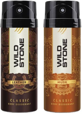 Wild Stone Classic Leather and Musk Deodorant Spray  -  For Men(450 ml, Pack of 2)