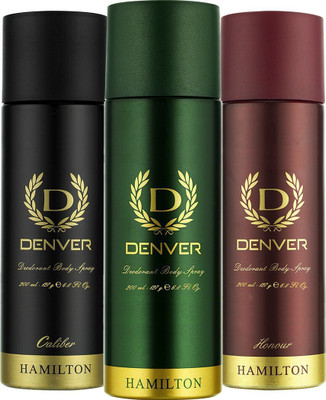 DENVER Caliber and Honour Combo Deodorant Spray  -  For Men(600 ml, Pack of 3)